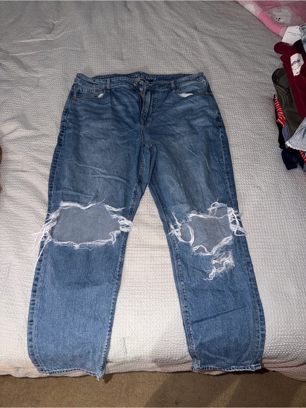American Eagle Outfitters Distressed Boyfriend Jeans - Medium Blue